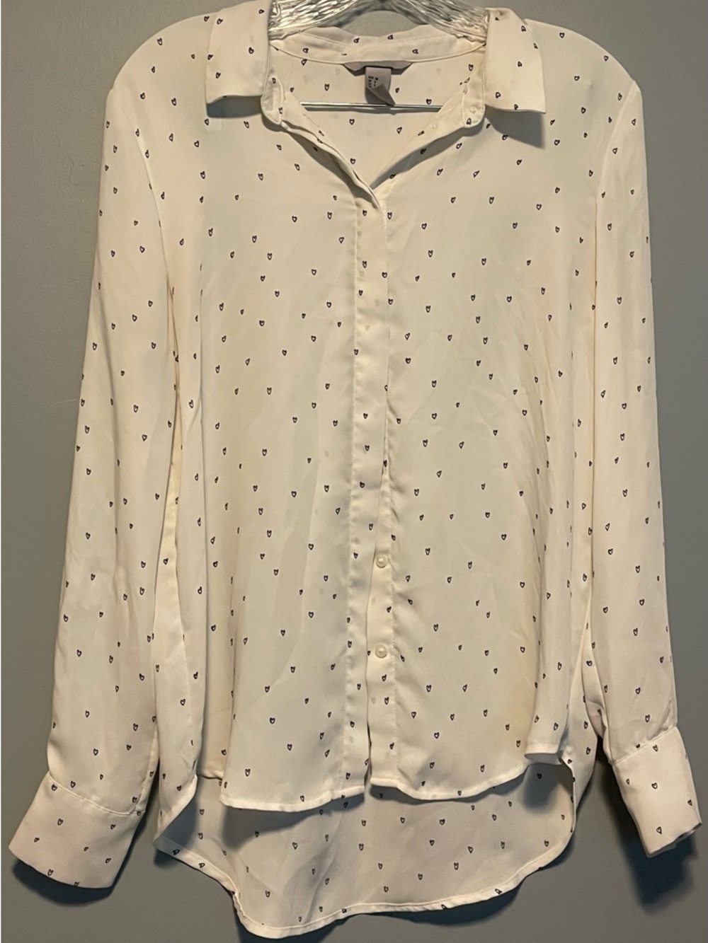 H&M Cream Button-Front Blouse with Navy Micro Hearts